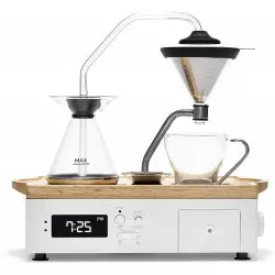 Joy Resolve Barisieur Tea & Coffee Alarm Clock v černé barvě, elegantní domácí překapávač kávy a čaje s funkcí budíku.