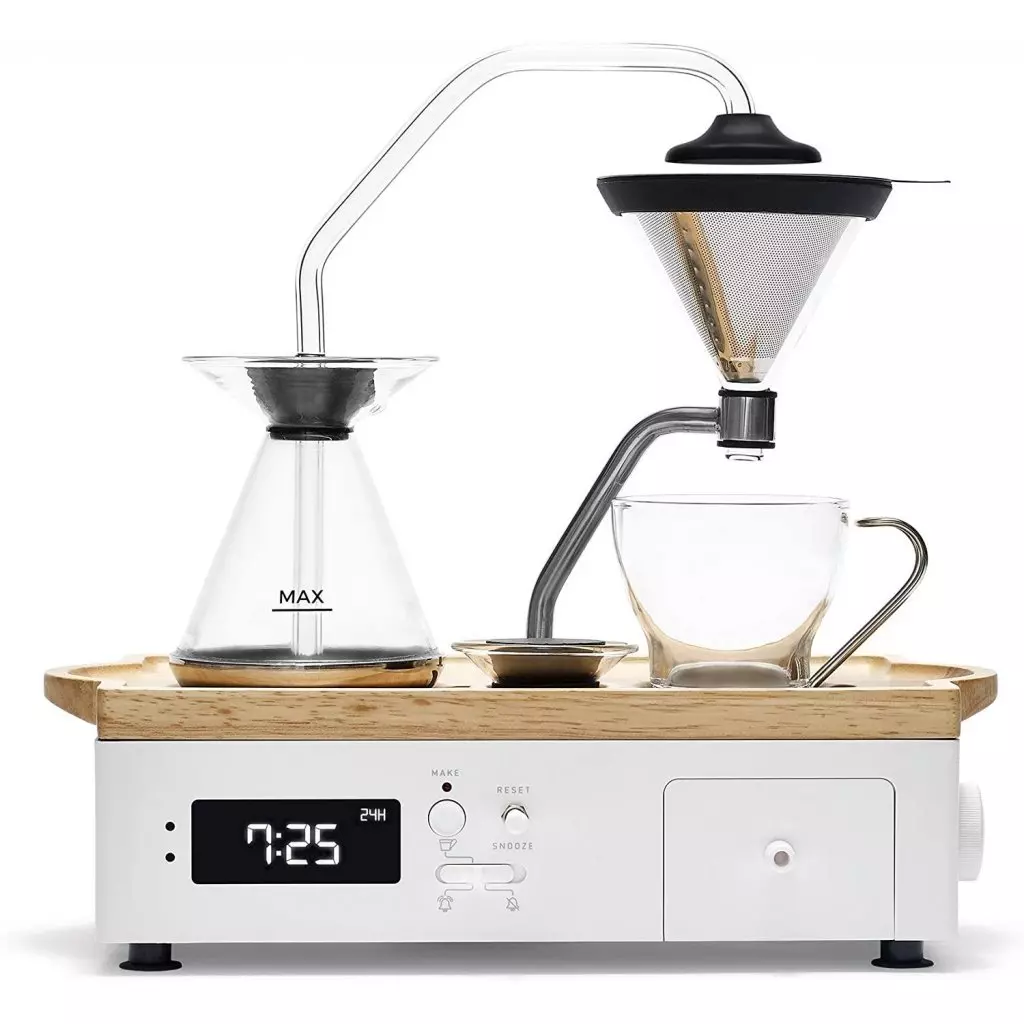 Joy Resolve Barisieur Tea & Coffee Alarm Clock v černé barvě, elegantní domácí překapávač kávy a čaje s funkcí budíku.