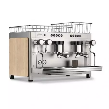 Profesionální pákový kávovar Iberital Tandem Standard 2GR Wood s dvěma pákami pro přípravu espressa.