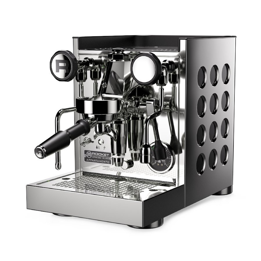 Domácí pákový kávovar Rocket Espresso Appartamento TCA v černé barvě.