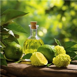 Skleněná lahvička s 10 ml 100% přírodního esenciálního oleje Bergamot od značky Pěstík s povzbuzujícím účinkem.