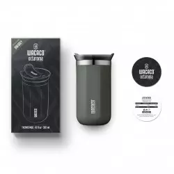 Obsah balení šedého cestovního termohrnku Wacaco Octaroma Lungo. Objem 300 ml.
