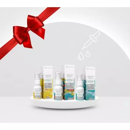 Sada CBD olejů Harmony 150 mg od Cannapio v dárkovém balení, ideální pro začátek používání CBD.