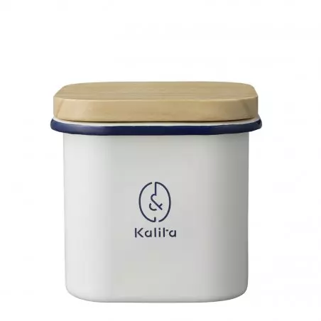 Kalita smaltovaná dóza s dřevěným víkem. Objem 1000 ml.