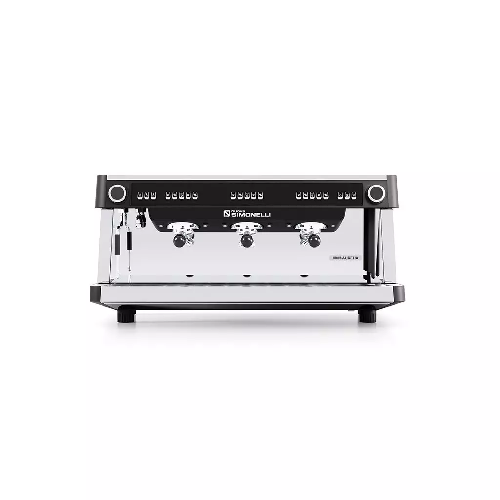 Profesionální dvoupákový kávovar Nuova Simonelli Aurelia Semi-automatic XT 2GR v černé barvě. Profesionální dvoupákový kávovar Nuova Simonelli Aurelia Semi-automatic XT 2GR v černé barvě.