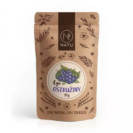 Balení lyofilizovaných ostružin NATU o hmotnosti 30g, ideální pro zdravé mlsání.