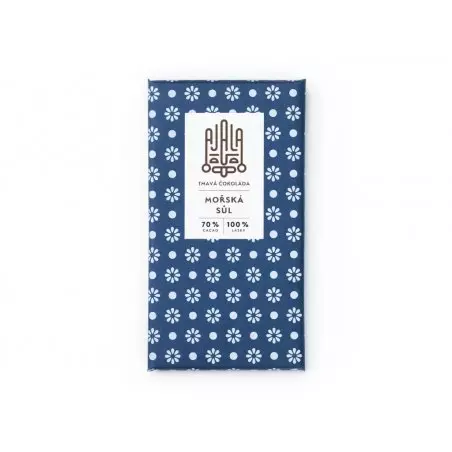 Čokoláda Ajala Mořská sůl 70% s intenzivní chutí a křupavými kousky soli.