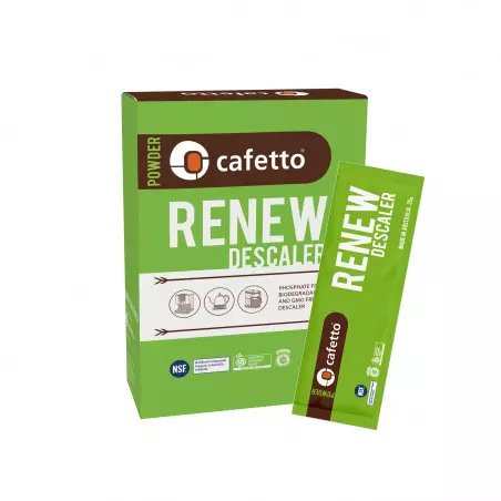 Odvápňovací prášek Cafetto Renew Descaler. balení obsahuje 4 sáčky po 25 gramech.