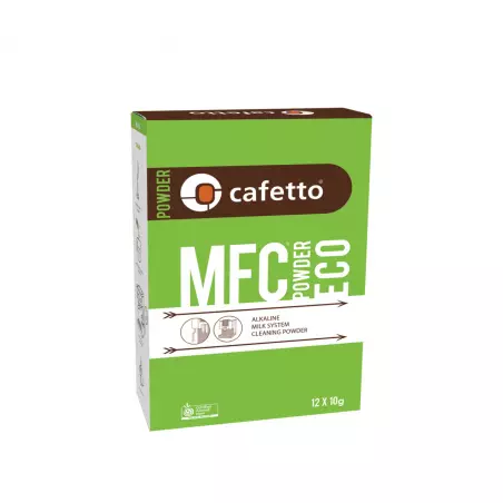 Čistící prášek Cafetto MFC Powder Eco. Balení obsahuje 12 sáčků po 10 gramech.