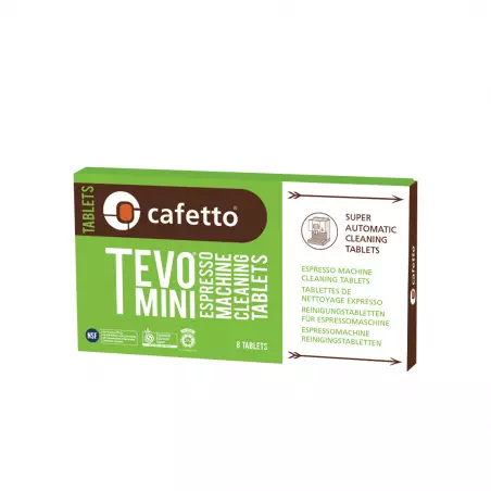 Čistící tablety Cafetto Tevo Mini v balení po 8 kusech.