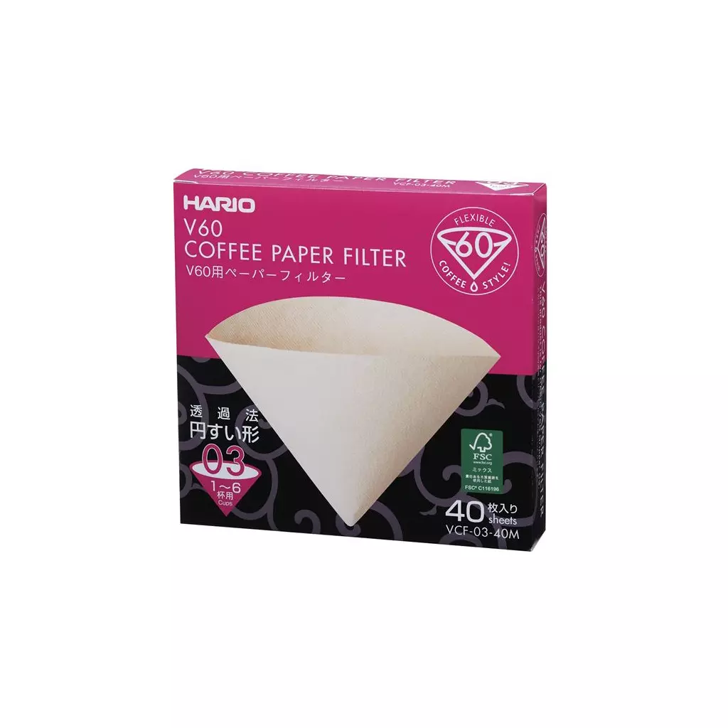 Originální balení Hario V60-03 nebělených papírových filtrů.