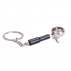 Mini portafilter s černou rukojetí jako přívěsek na klíče od značky JoeFrex. Mini portafilter s černou rukojetí jako přívěsek na klíče od značky JoeFrex.