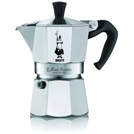 Moka konvička Bialetti Moka Express s kapacitou 18 šálků, vhodná pro sklokeramické zdroje ohřevu.