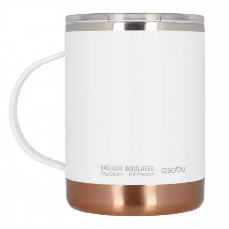 Bílý termohrnek Asobu Ultimate Coffee Mug s objemem 360 ml a dvoustěnnou izolací, ideální na cesty.
