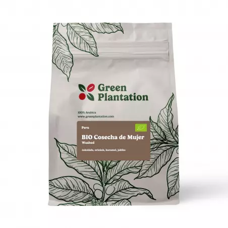 BIO Peru Cosecha de Mujer je zrnková káva na espresso od značky Green Plantation, která se vyznačuje odrůdou Pache.