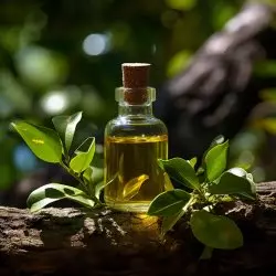 Skleněná lahvička s 10 ml 100% přírodního esenciálního oleje Elemi od značky Pěstík, vhodného pro použití při problémech s akné.