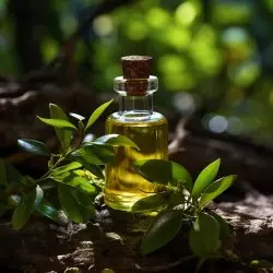 Skleněná lahvička s 10 ml 100% přírodního esenciálního oleje Elemi od značky Pěstík, certifikovaného jako vhodné pro vegany.