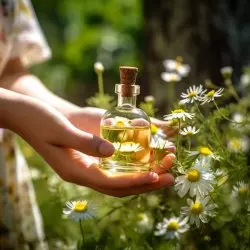Lahvička Green Plantation 100% přírodního esenciálního oleje z heřmánku o objemu 10 ml.