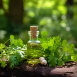Skleněná lahvička s 10 ml 100% přírodního esenciálního oleje koriandr od značky Green Plantation s osvěžujícím účinkem. Skleněná lahvička s 10 ml 100% přírodního esenciálního oleje koriandr od značky Green Plantation s osvěžujícím účinkem.
