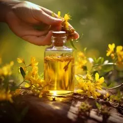 Láhev esenciálního oleje třezalky 10 ml od značky Pěstík s osvěžujícím účinkem, ideální pro aromaterapii.
