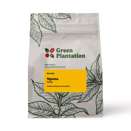 Rwanda Ngoma Honey je zrnková káva na filtr od značky Green Plantation, která se vyznačuje medovým zpracováním, přinášející jemné a chutné aroma.