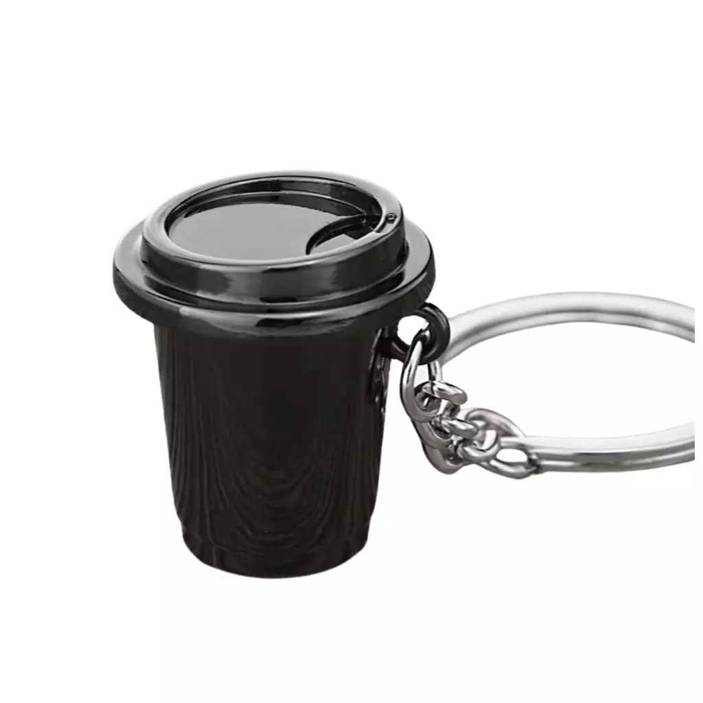 Černý kelímek na kávu od značky Coffea je skvělým dárkem pro milovníky kávy, který se snadno připevní na klíče.