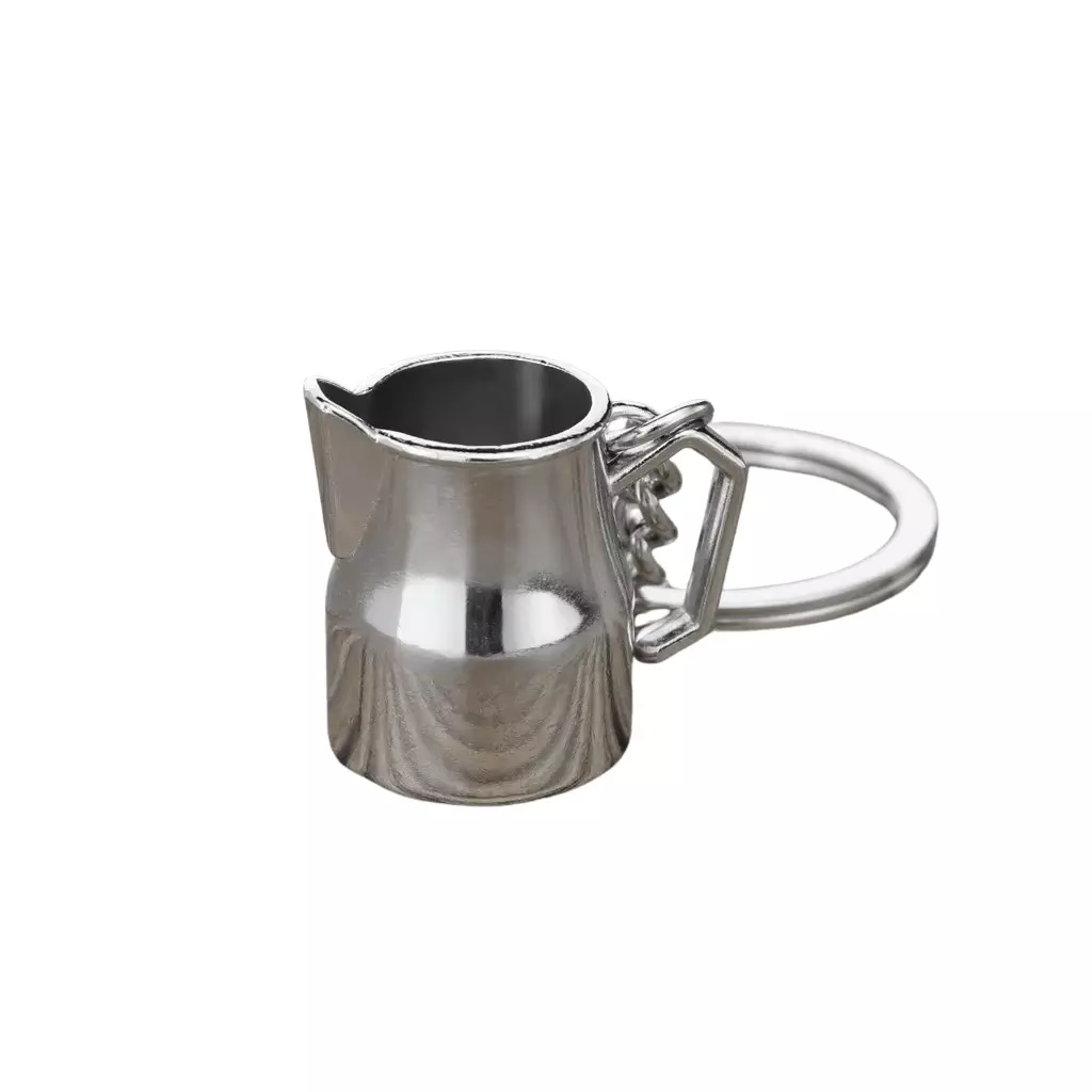 Stříbrná konvička na mléko jako přívěsek na klíče od značky Coffea je ideálním dárkem pro milovníky kávy.