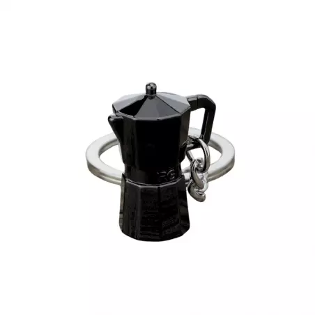 Černý přívěsek na klíče ve tvaru moka konvičky je ideálním dárkem pro milovníky kávy, který přinese kávovou atmosféru kamkoli.