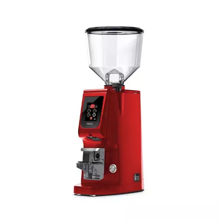 Eureka Atom W 65 červený je vysoce kvalitní espressový mlýnek na kávu, který je ideální pro použití v hotelích.