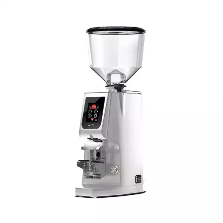 Espressový mlýnek na kávu Eureka Atom W 75 v chromovém provedení nabízí vysoké napětí 230V pro efektivní mletí kávy.
