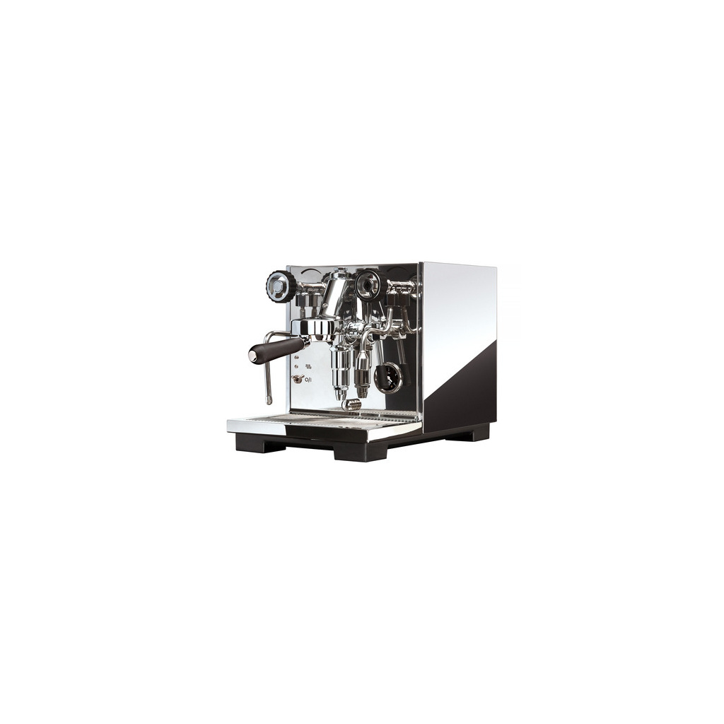 Espresso kávovar Eureka Pura Chrome s chromovým tělem a skupinou E61 zepředu Espresso kávovar Eureka Pura Chrome s chromovým tělem a skupinou E61 zepředu