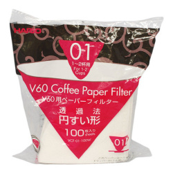 Bílé papírové filtry Hario V60 01, balení 100 ks, krabička zepředu