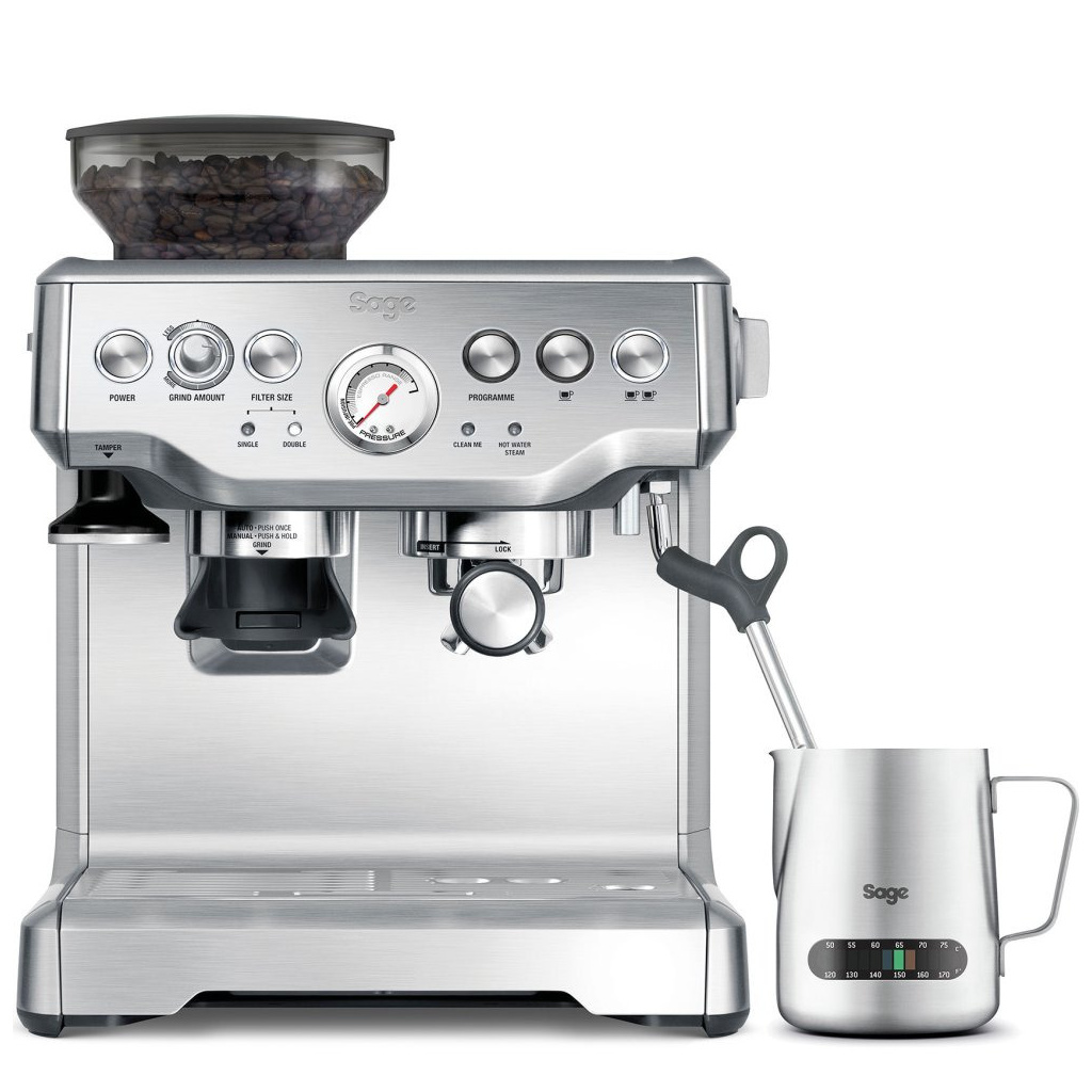 Stříbrný pákový kávovar Sage The Barista Express BES875BSS s integrovaným mlýnkem