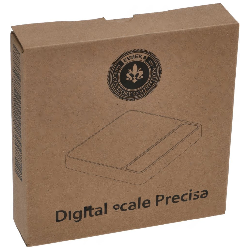 Hnědá papírová krabice se sadou externí váhy, na potisku logo a nákres váhy