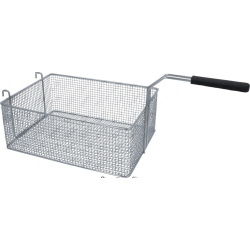 Obdélníkový drátěný nerezový koš do fritézy s černou plastovou rukojetí