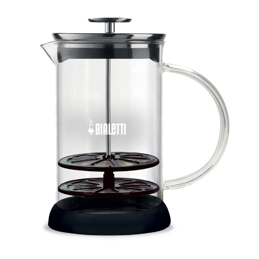 Skleněný ruční napěňovač mléka Bialetti s objemem 330 ml