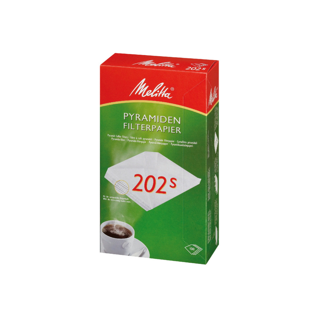 Balení stovky pyramidových papírových filtrů Melitta Pa SF 202 S