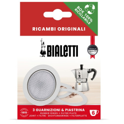 Sada tří těsnění a filtru Bialetti pro konvičky Moka Express, Timer a Rainbow na 12 porcí