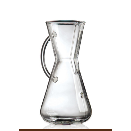 Skleněný Chemex na tři šálky, 450 ml, se skleněnou rukojetí, pohled zepředu