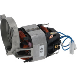 Motor mlýnku Ascaso: stator s měděným vinutím, kryt ventilátoru a konektor s vodiči Motor mlýnku Ascaso: stator s měděným vinutím, kryt ventilátoru a konektor s vodiči