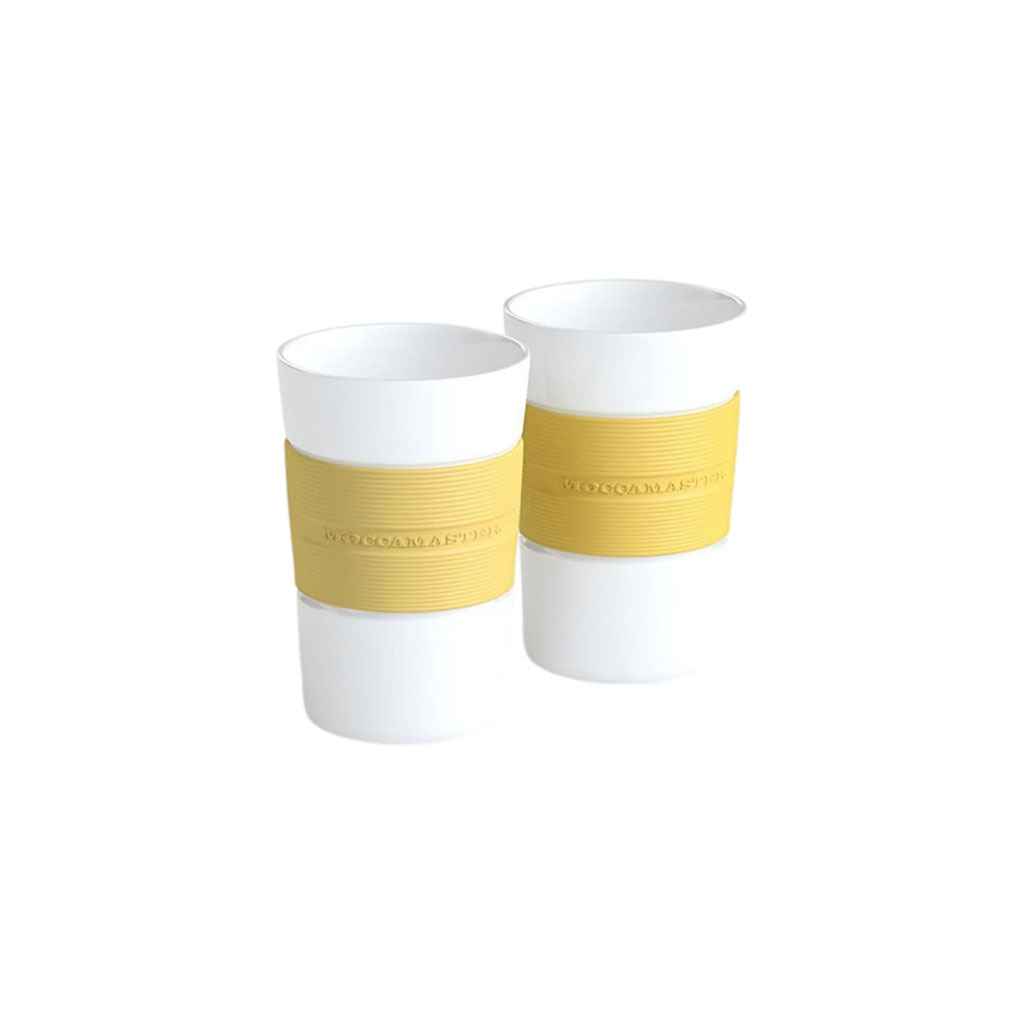 Dva žluté porcelánové hrnky Moccamaster, každý 200 ml