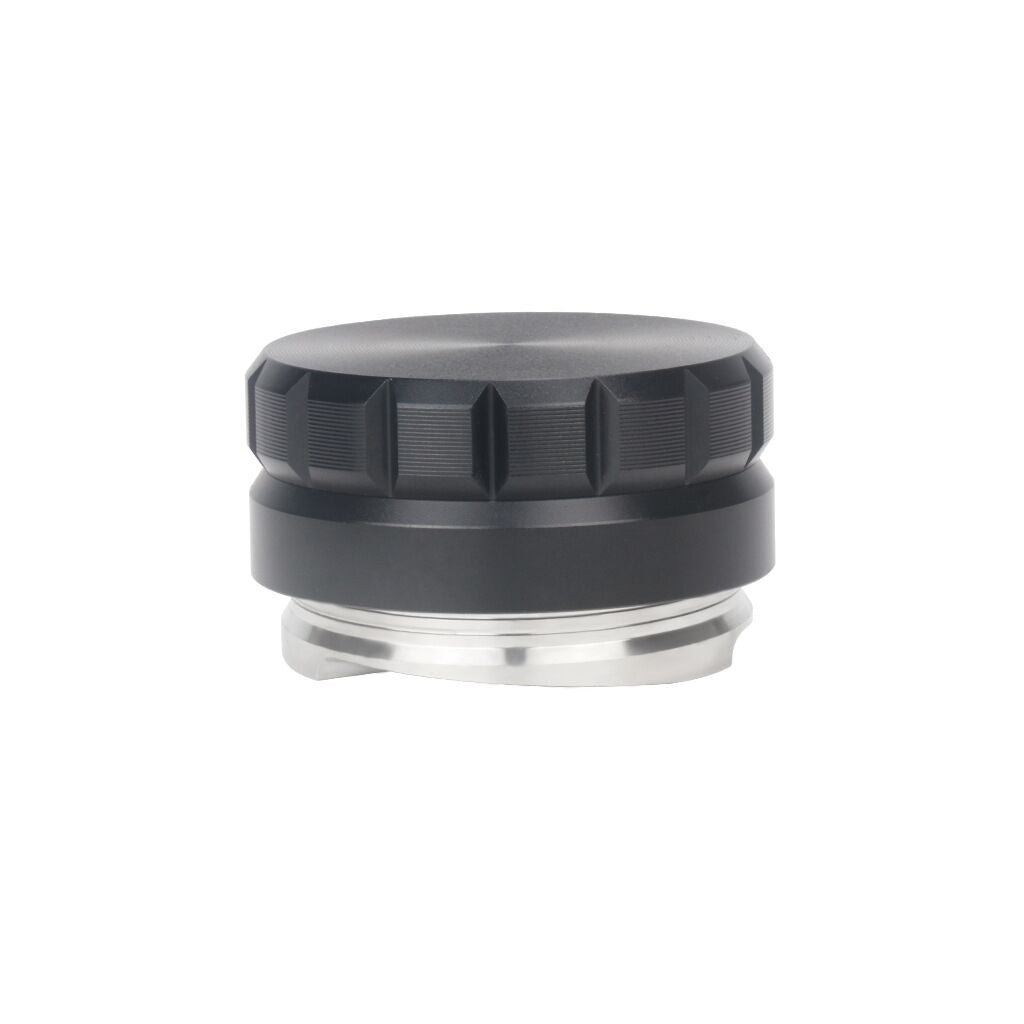 Černý nerezový distributor kávy o průměru 58,5 mm, celkový pohled