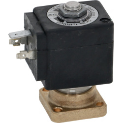Elektromagnetický ventil s černou cívkou a mosaznou přírubou se čtyřmi otvory Elektromagnetický ventil s černou cívkou a mosaznou přírubou se čtyřmi otvory
