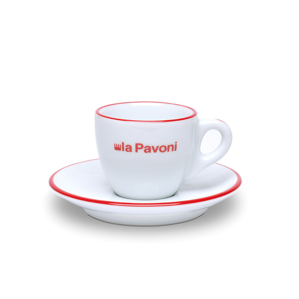 Dva espresso šálky La Pavoni s podšálky, každý 75 ml Dva espresso šálky La Pavoni s podšálky, každý 75 ml