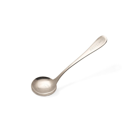 Malá postříbřená cuppingová lžíce s rytým logem
