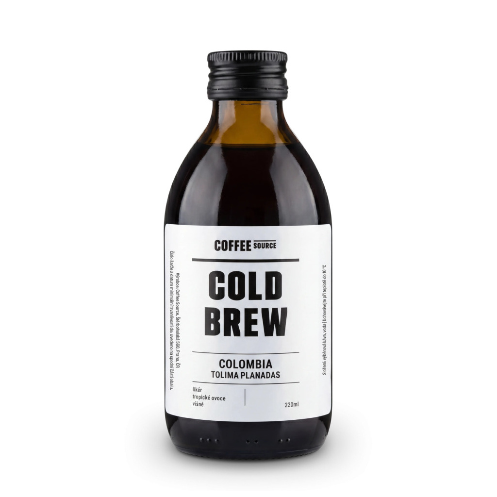 Cold brew z kolumbijského regionu Tolima v lahvi o objemu 220 ml, zepředu