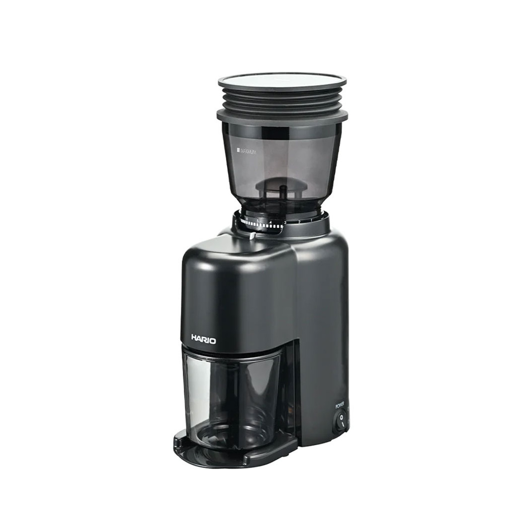 Černý elektrický mlýnek Hario Electric Coffee Grinder Compact N, celkový pohled