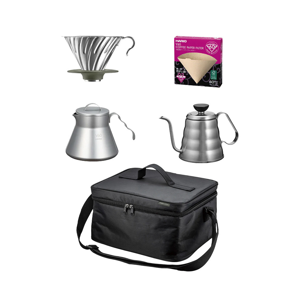 Nerezová sada Hario V60 Outdoor Coffee Basic Set na filtrovanou kávu, celkový pohled