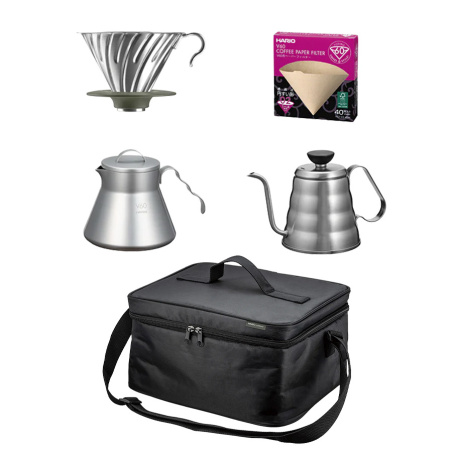 Nerezová sada Hario V60 Outdoor Coffee Basic Set na filtrovanou kávu, celkový pohled