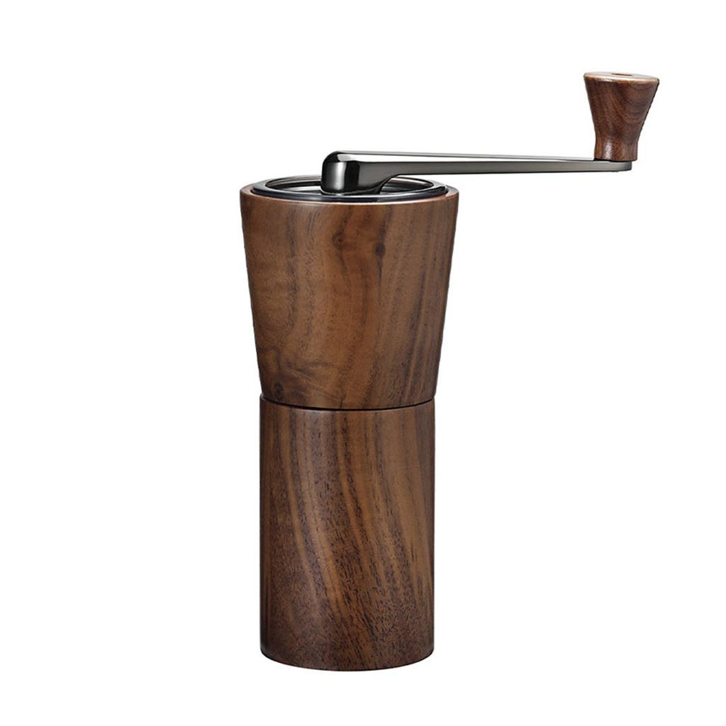 Ruční mlýnek na kávu Hario Coffee Grinder z ořechového dřeva, celkový pohled